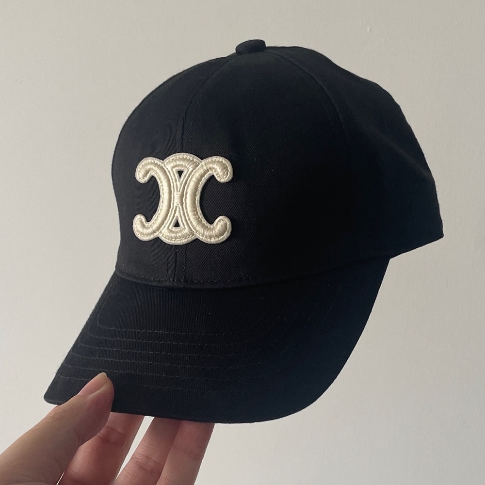 Celine Black Baseball Cap with Cream Triomphe Patch